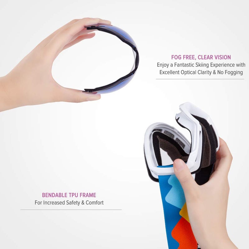 OutdoorMaster نظارات تزلج للأطفال من OutdoorMaster، نظارات تزلج على الثلج - نظارات ثلج للأطفال والشباب مع حماية 100% من الأشعة فوق البنفسجية وعدسة كروية مضادة للضباب - يوم زرقاء - Image 2